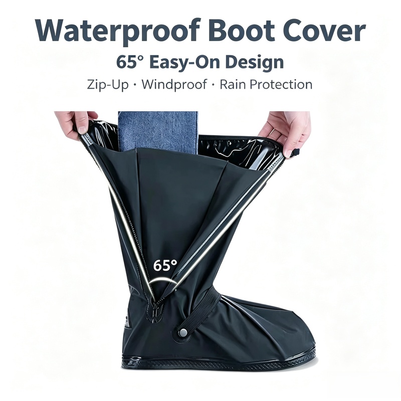 Cycling Commute In Rain - Reflective High‑Ankle Rain Boot Covers, Waterproof