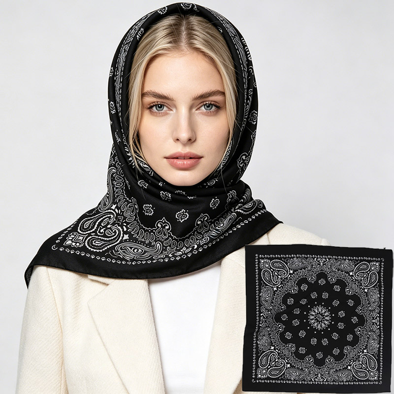 Cycling Zones - Cotton Black Big Size 70*70cm Square